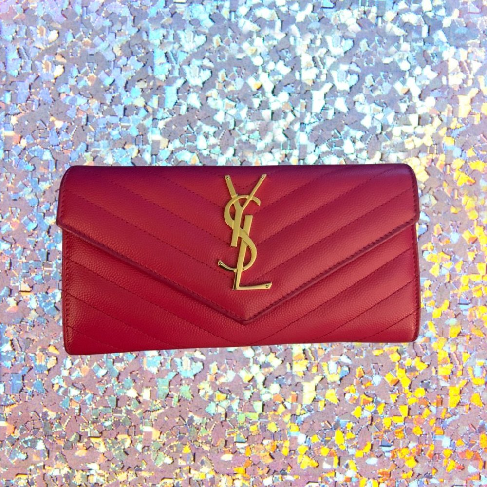 Saint Laurent Matelasse' Large Flap Clutch with Grain de Poudre Embossed Leather
